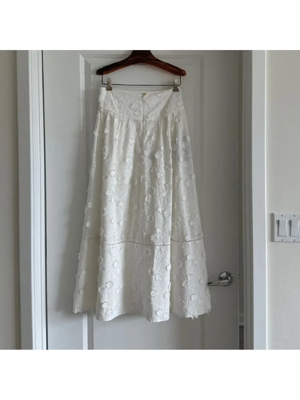 Farm Rio Off-White 3d Flower Midi Skirt